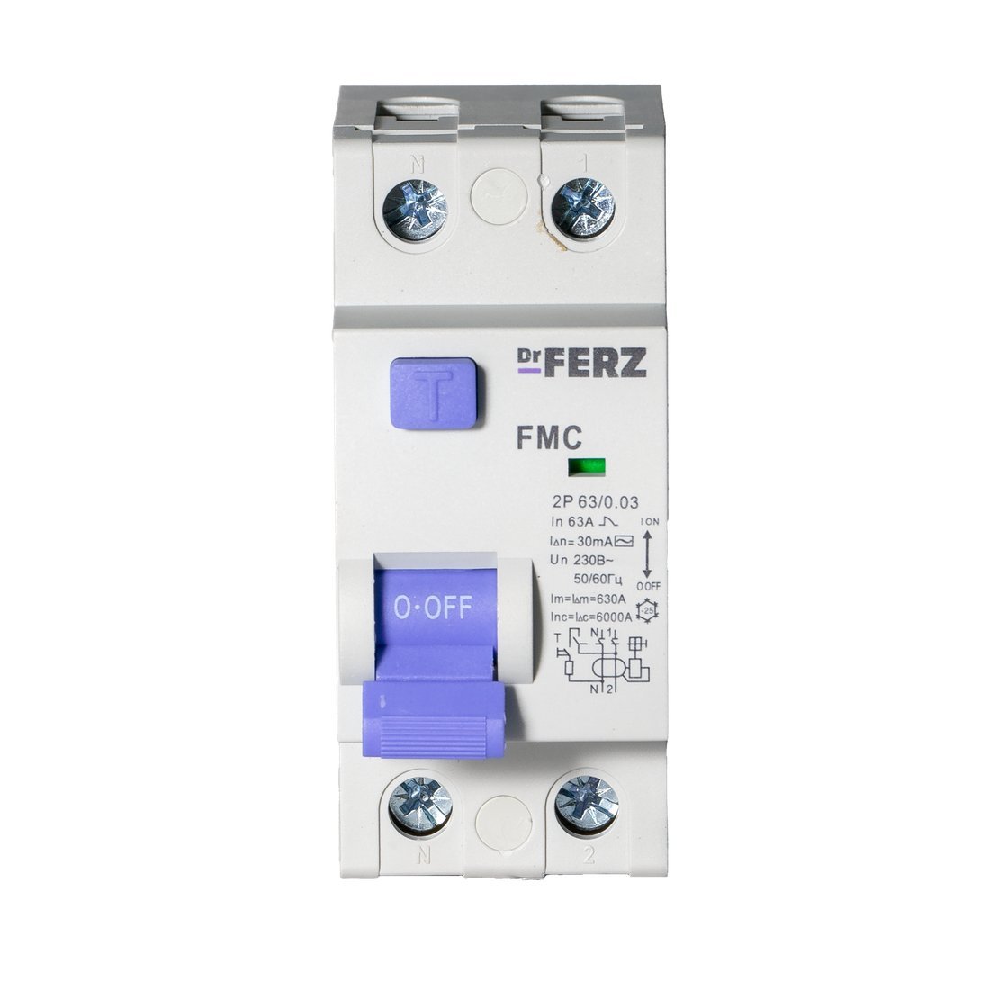 Устройство защитного отключения Dr.Ferz FMC-1P+N 63A 30mA 6kA AC 2M 22100292FERZ