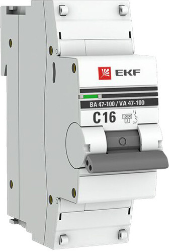 Выключатель автоматический EKF PROxima ВА 47-100 1P 16А (C) 10kA mcb47100-1-16C-pro