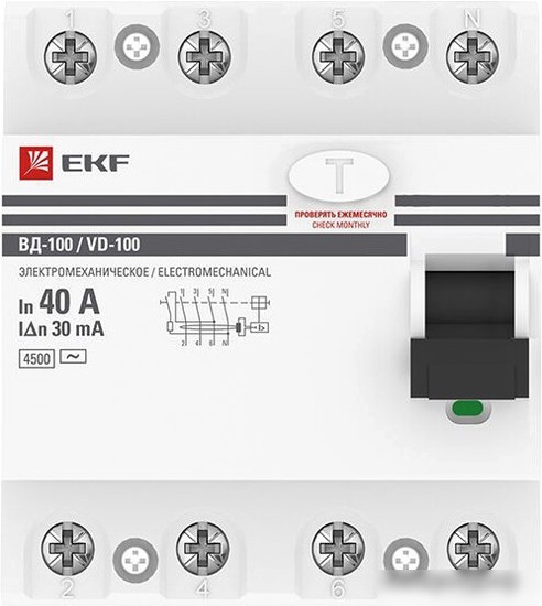 Устройство защитного отключения EKF PROxima ВД-100 4P 40А 30мА elcb-4-40-30-em-pro