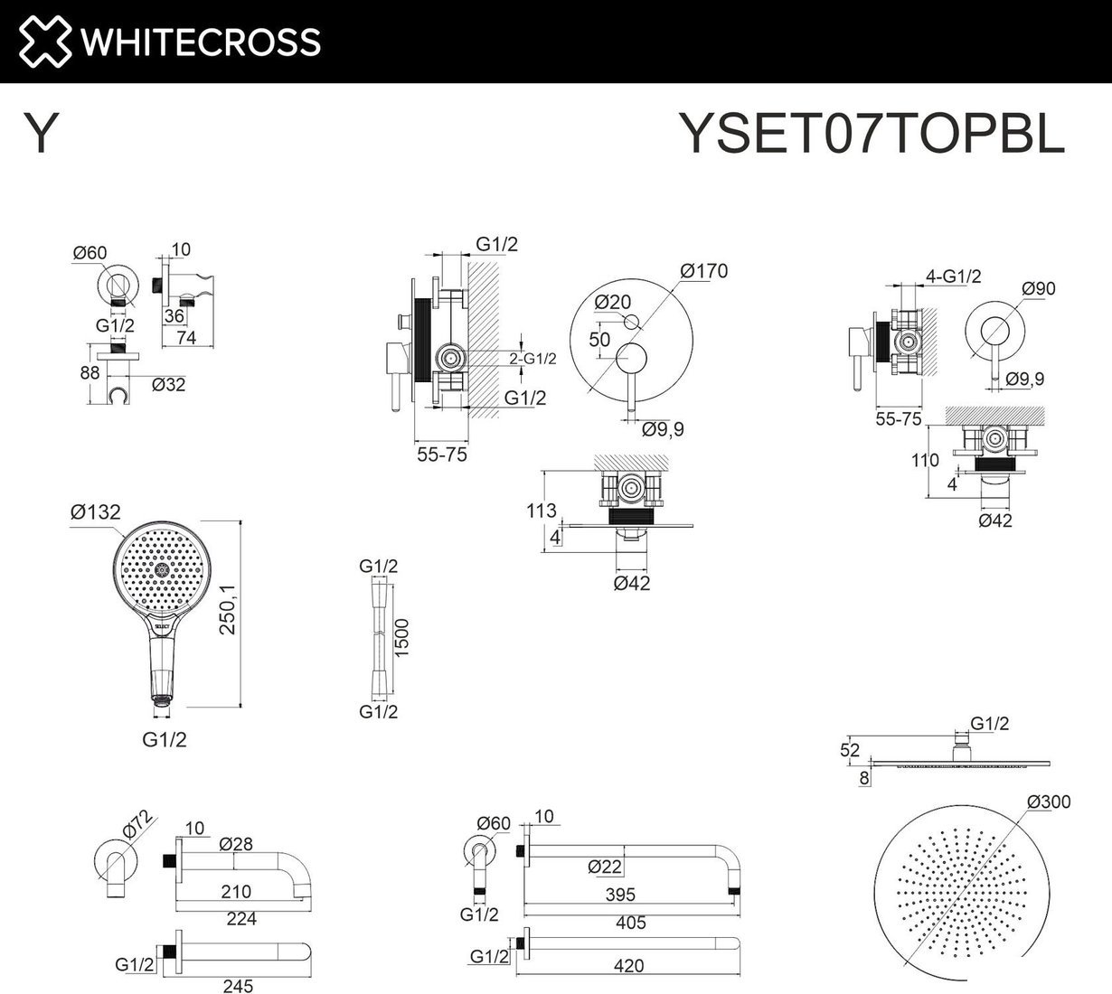 Душевая система Whitecross Y YSET07TOPBL (черный матовый)