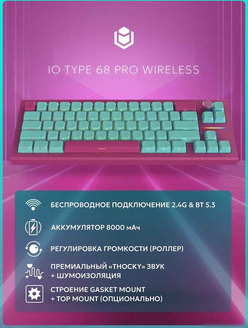 Клавиатура IO by Red Square Type 68 Pro g3ms Aquamarine (бирюзовый/розовый)