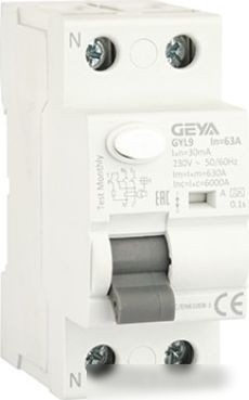 Устройство защитного отключения GEYA GYL9-2P-63A-30mA 2P 63A 6 kA 30mA A 2M GYL92P63A30