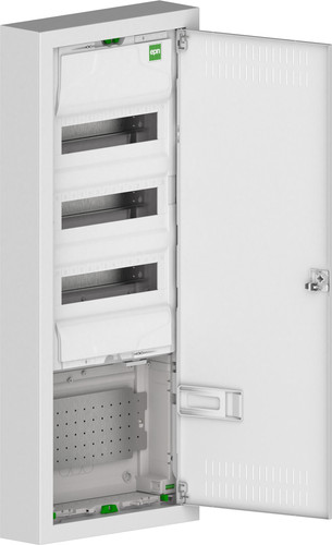 Бокс пластиковый Elektro-Plast MSF TWIN RN комбинированный,3*12M+1xМП перф., N/PE-шинки, 1xSCHUKO, мет. дверь, белый RAL9016, 358x853x100mm, IP30