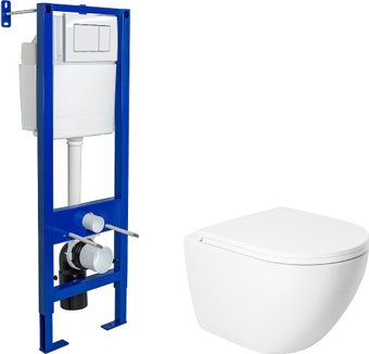 Унитаз подвесной Saniteco KW-9003W Single Hole + Berges АТОМ 410 040333 (с кнопкой)