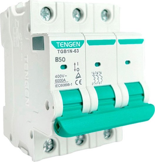 Выключатель автоматический Tengen TGB1N-63 3P 50A B 6kA 3M TGB1N-63-3-50B