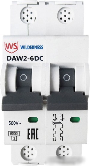 Выключатель автоматический Wilderness DAW2-6DC 2P 5A C 6kA 500В DC DAW2-6DC-2-C005