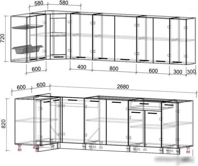Готовая кухня Интерлиния Мила 12x27 без столешницы (серебристый/бетон)