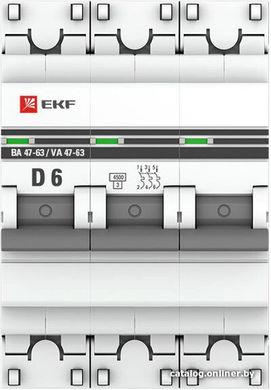 Выключатель автоматический EKF 3P 6А (D) 4.5kA ВА 47-63 mcb4763-3-06D-pro