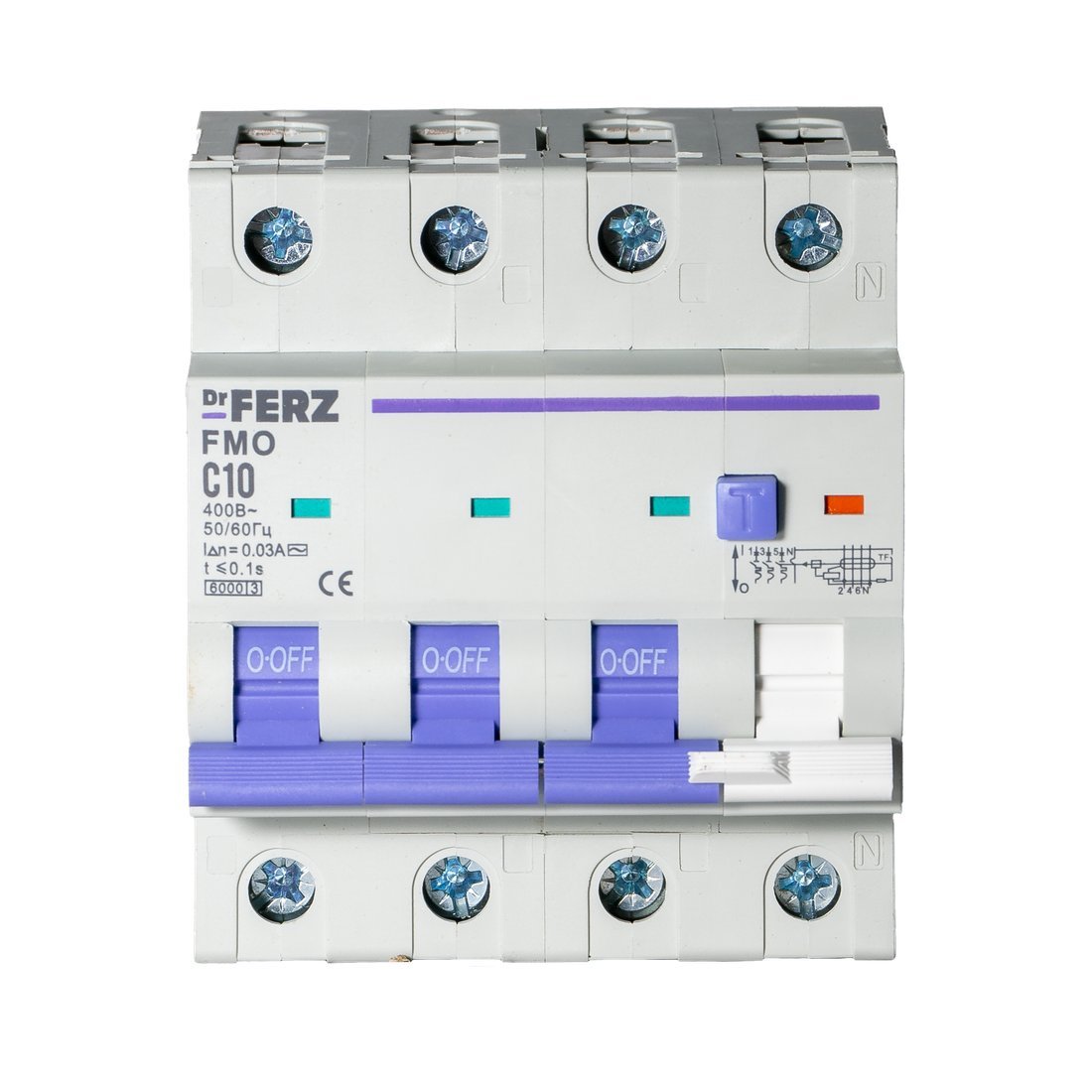 Дифференциальный автомат Dr.Ferz FMO-EL-3P+N 10A 30mA 6kA AC C 4M 22100219FERZ