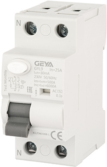 Устройство защитного отключения GEYA GYL9 2P 25A 6 кА 30мА AC GYL92P25A30MA