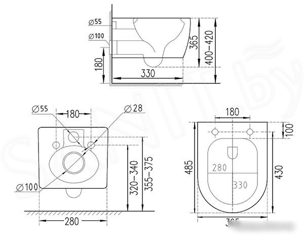 Унитаз подвесной Roxen Antares 530185-02 в комплекте с инсталляцией StounFix Slim 6 в 1 966774 (кнопка: серый гранит)