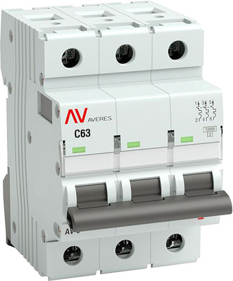Выключатель автоматический EKF Averes AV-10 3P 63A (C) 10kA mcb10-3-63C-av