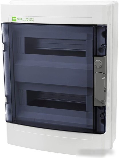 Бокс пластиковый Elektro-Plast EP-LUX 2x12M, N/PE 3x 6x16+3x10mm2, дымчатая пласт. дверь, светло-серый RAL7035, 408x304x149mm, IP65