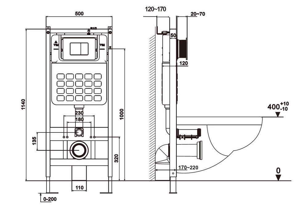 Унитаз подвесной Abber Rechteck AC1201MB-AC0105-AC0120MB (с кнопкой смыва)