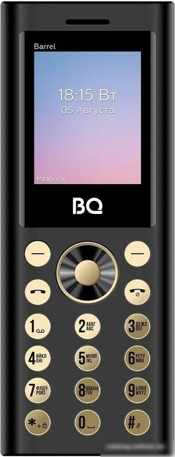 Кнопочный телефон BQ BQ-1858 Barrel (черный/золотистый)