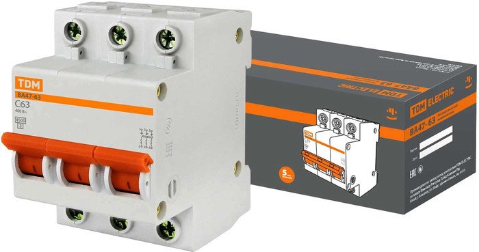 Выключатель автоматический TDM Electric ВА 47-63 3Р 63А (С) 4.5кА SQ0218-0025