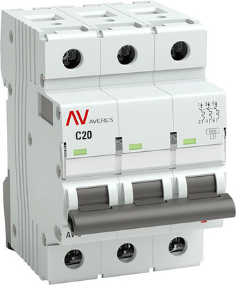 Выключатель автоматический EKF Averes AV-6 3P 20A (C) 6kA mcb6-3-20C-av
