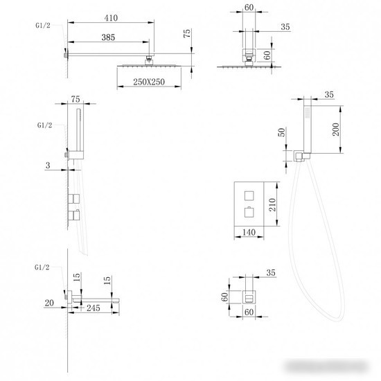Душевая система Abber Daheim AF8250B (черный матовый)
