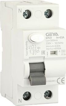 Устройство защитного отключения GEYA GYL9-2P-63A-300mA 2P 63A 6 kA 300mA A 2M GYL92P63A300