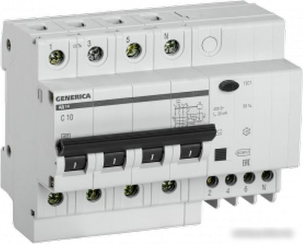 Дифференциальный автомат Generica АД14 4Р 10А 30мА MAD15-4-010-C-030 Дифференциальный автомат Generica АД14 4Р 10А 30мА MAD15-4-010-C-030