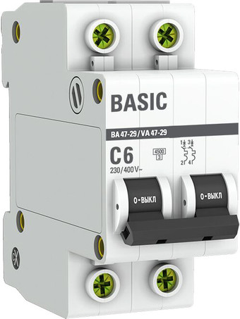 Выключатель автоматический EKF ВА 47-29 2P 6A (C) 4.5кА mcb4729-2-06C