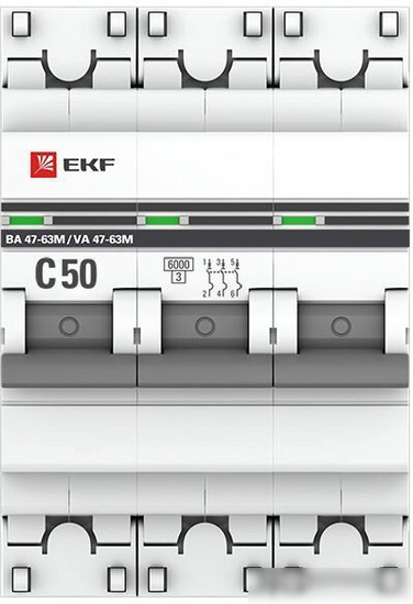 Выключатель автоматический EKF PROxima 3P 50А (C) 6кА ВА 47-63M mcb4763m-6-3-50C-pro