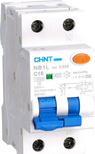 Дифференциальный автомат Chint NB1L 1P+N B 20А 30мА тип AC 10кА 203100