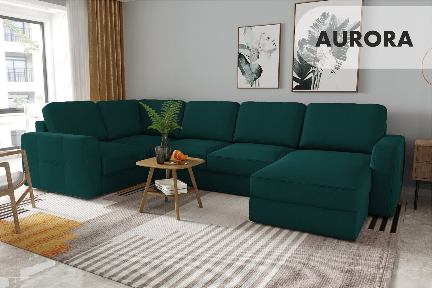 П-образный диван Mio Tesoro Aurora компл.3 правый (Velutto 20 бирюзовый)