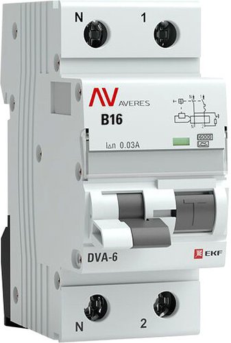 Дифференциальный автомат EKF Averes DVA-6 2P 16А 30мА (B) 6кА тип A rcbo6-1pn-16B-30-a-av