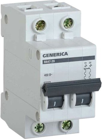 Выключатель автоматический Generica ВА 47-29 2Р 20А 4.5кА MVA25-2-020-C