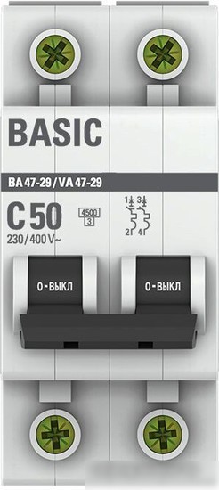 Выключатель автоматический EKF ВА 47-29 2P 50A (C) 4.5кА mcb4729-2-50C