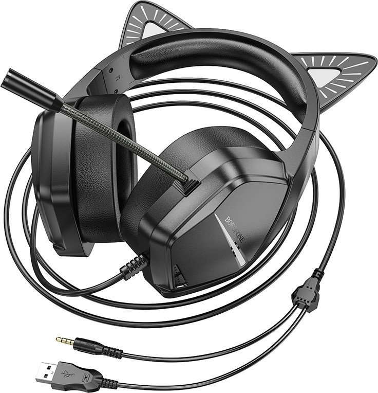 Наушники Borofone Elf Cat BO106 (черный/зеленый)