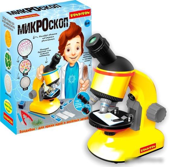 Детский микроскоп Bondibon 100-1200X для 2D и 3D объектов с поворотным окуляром ВВ5287
