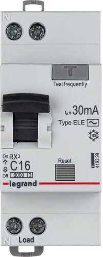 Дифференциальный автомат Legrand RX3 1P+N C 16А 30мА 6кА 2М AC 419399