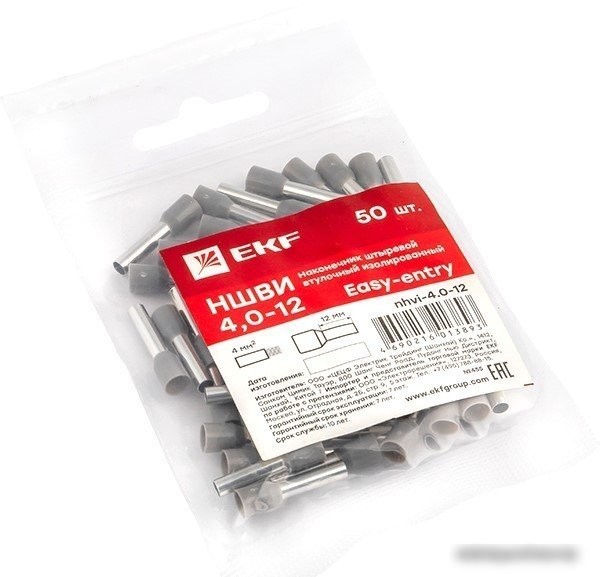 Наконечник-гильза для кабеля EKF PROxima Nhvi-4.0-12 (50 шт)