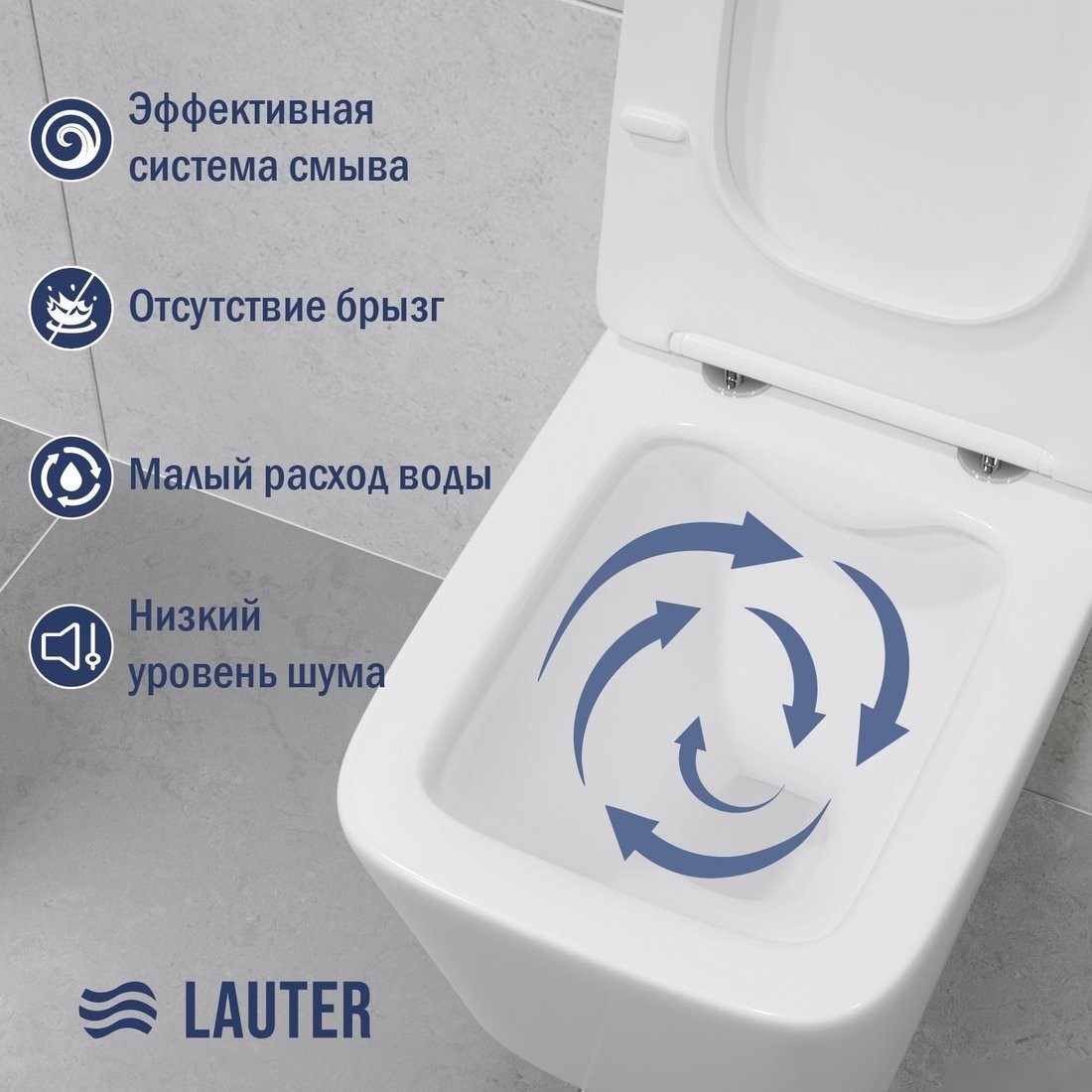 Унитаз подвесной Lauter Square 214903 + GROHE Rapid SL 39504000 (округлая, хром)