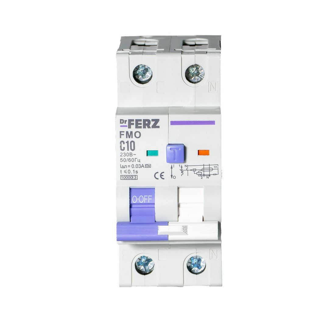 Дифференциальный автомат Dr.Ferz FMO-EM-1P+N 10A 30mA 10kA A C 2M 22100284FERZ