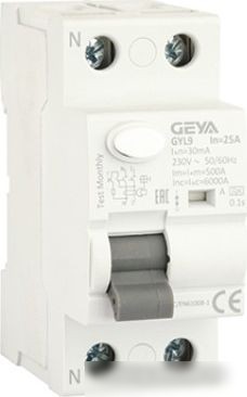 Устройство защитного отключения GEYA GYL9-2P-25A-30mA 2P 25A 6 kA 30mA A 2M GYL92P25A30