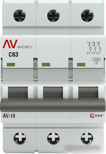 Выключатель автоматический EKF Averes AV-10 3P 63A (C) 10kA mcb10-3-63C-av