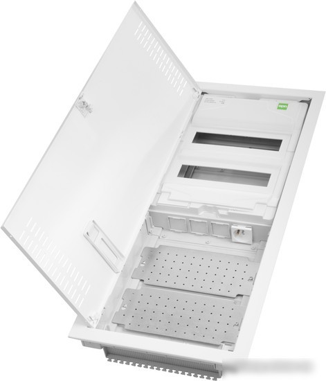 Бокс пластиковый Elektro-Plast MSF TWIN RP комбинированный, 2*12M+2xМП перф., N/PE-шинки, 1xSCHUKO, мет. дверь, белый RAL9016, 358x853x94mm, IP30