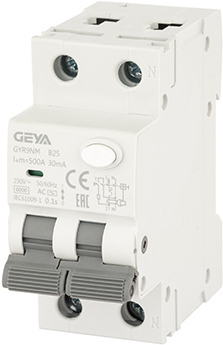 Дифференциальный автомат GEYA GYR9N 1P+N 25A B 6кА 30 мА AC GYR9NMB2530MA