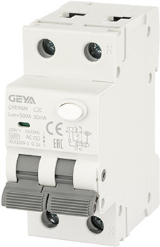 Дифференциальный автомат GEYA GYR9N 1P+N 20A C 6кА 30 мА AC GYR9NMC2030MA