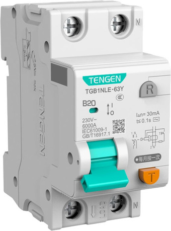 Дифференциальный автомат Tengen TGB1NLE-63Y 1P+N 20A B 6kA 30mA AC 2M TEN312113