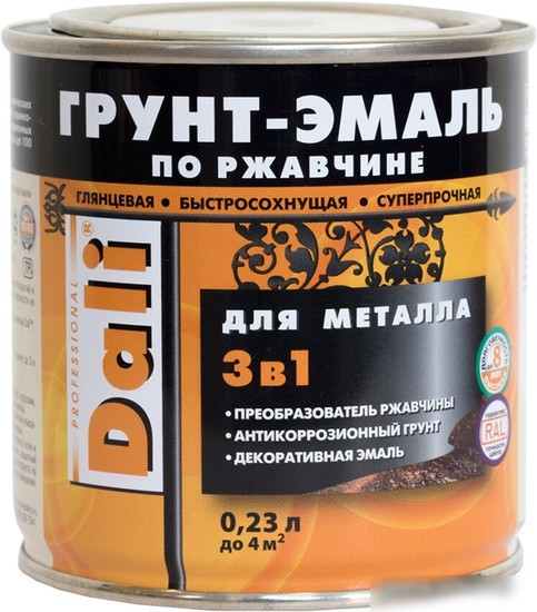 Грунт-эмаль Dali По ржавчине 3 в 1 0.75 л (серый)