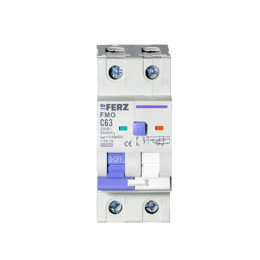 Дифференциальный автомат Dr.Ferz FMO-EL-1P+N 63A 30mA 6kA AC C 2M 22100217FERZ