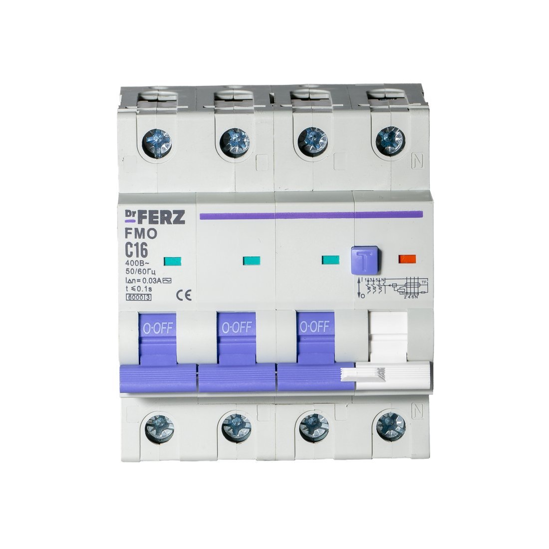 Дифференциальный автомат Dr.Ferz FMO-EL-3P+N 16A 30mA 6kA AC C 4M 22100220FERZ
