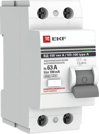 Устройство защитного отключения EKF PROxima ВД-100 2P 63А100мА elcb-2-63-100-em-a-pro
