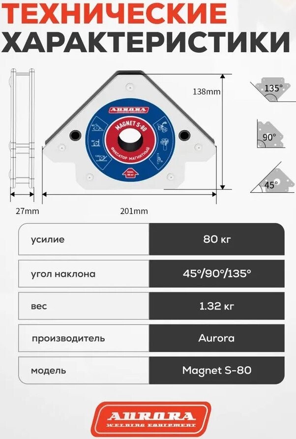 Фиксатор магнитный Aurora Magnet S-80 38411
