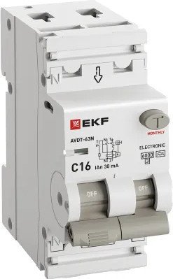 Дифференциальный автомат EKF PROxima АВДТ-63N 1P+N 16А (C) 30мА 6кА тип А D63N26EA16C30 (электронный)