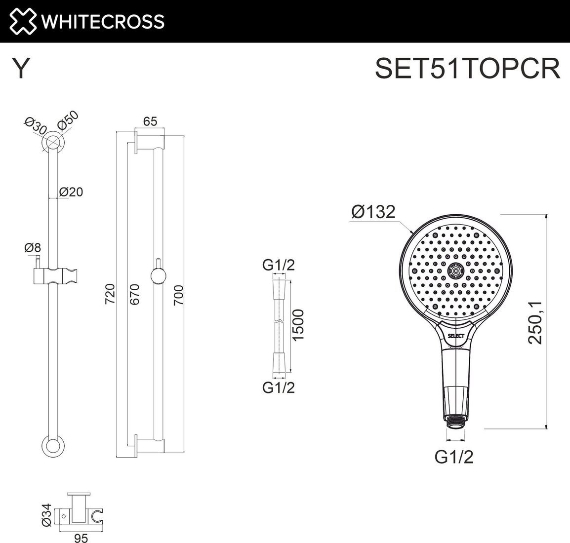 Душевой гарнитур Whitecross SET51TOPCR (хром)
